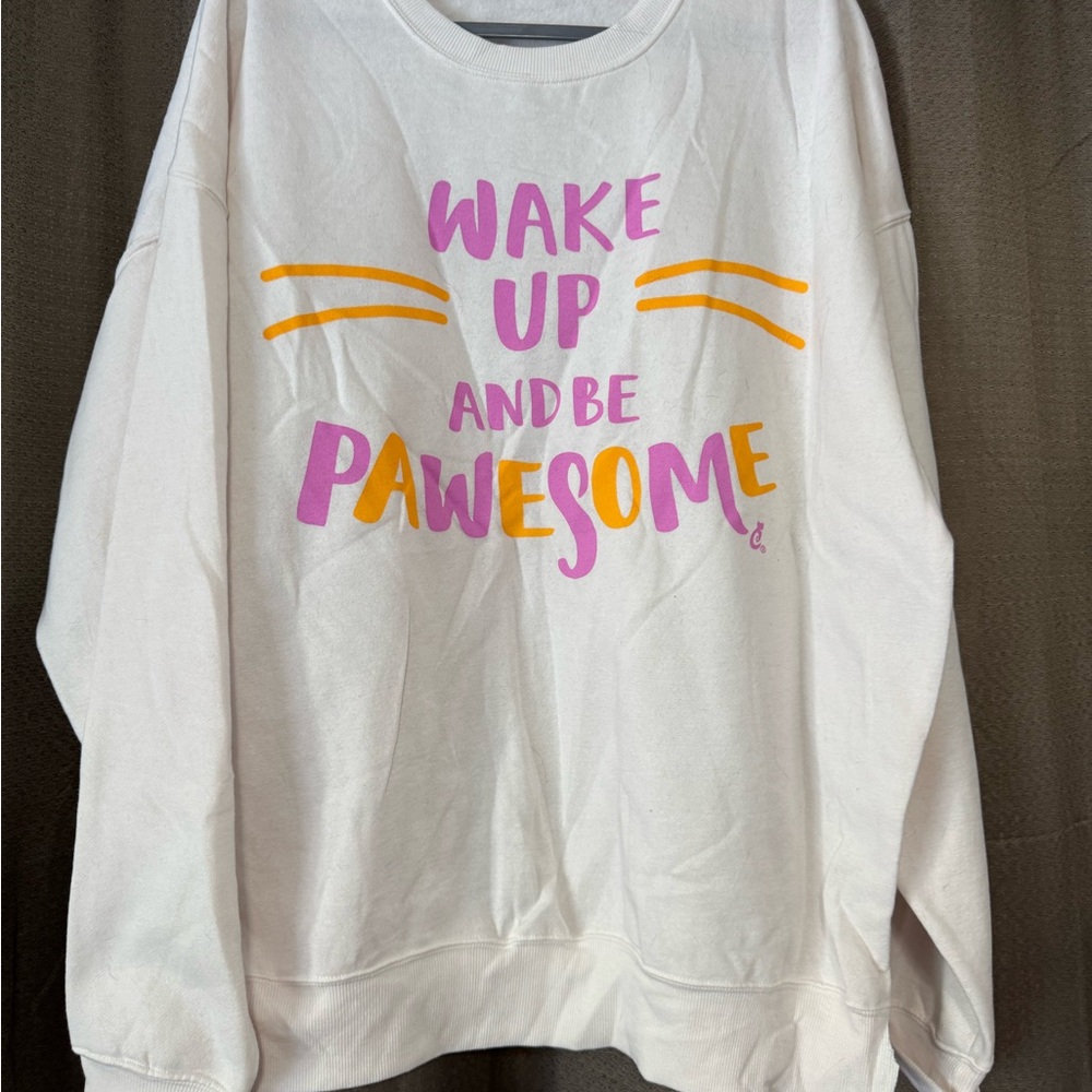 Wake Up and Be Pawesome Graphic Crewneck Sweatshirt - White